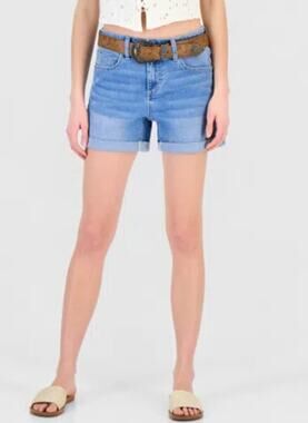 Dollhouse Juniors' Belted Cuffed DenimShorts Bahia 9/10 W 29